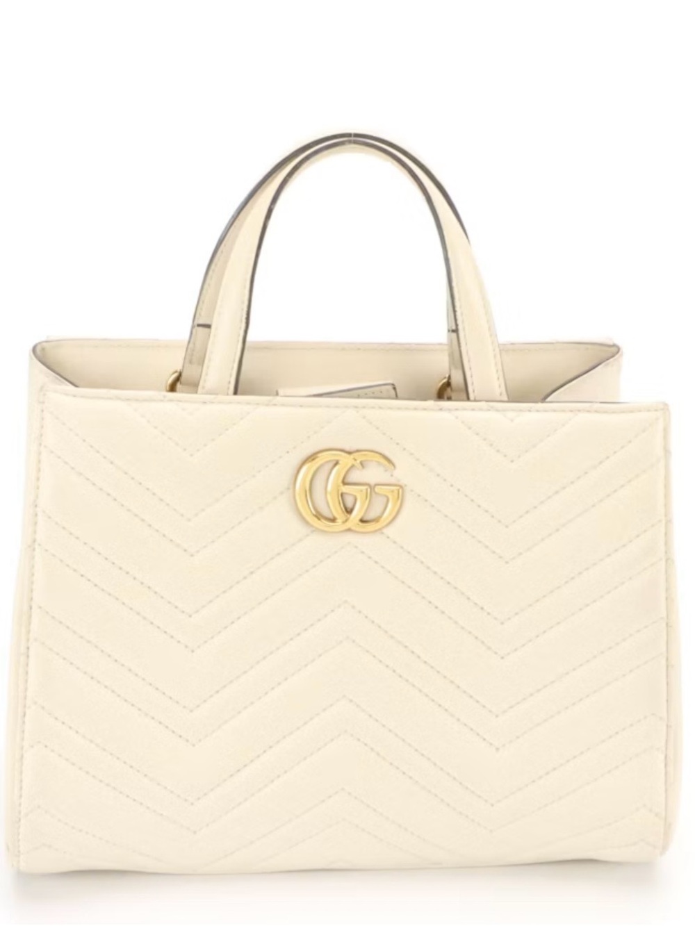 Gucci GG Marmont White Chevron Leather Top Handle Bag